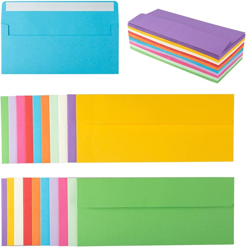 Wishop 50 Pack Colorful #10 Business Envelopes Self Seal Standard Envelopes for Office Checks, Business, Letter Mailing Invoices, 4.13 x 9.49 Inches - Image 1
